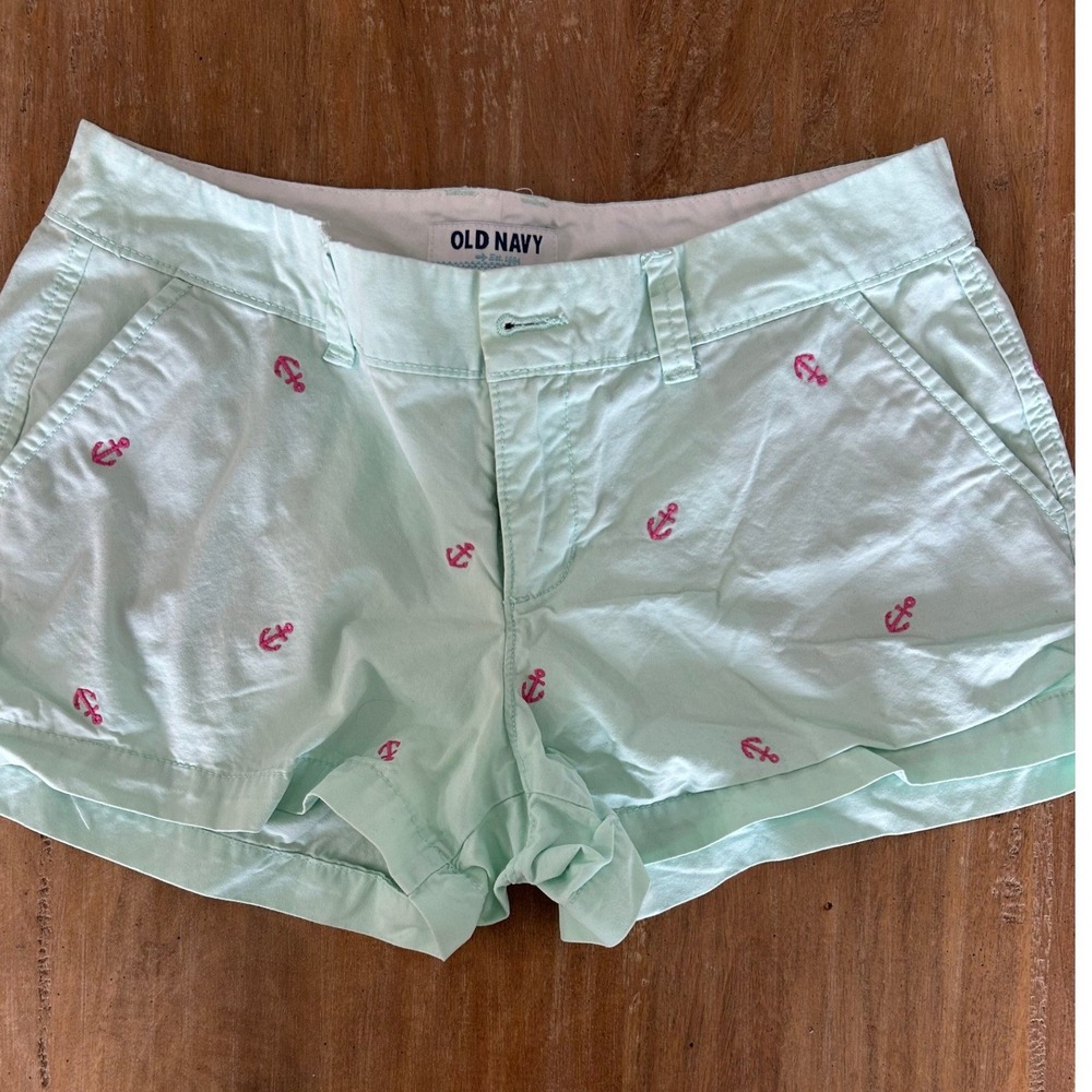 Old Navy Women's Mint Green Anchor Print Shorts Size 2 Casual Summer‎ Beach